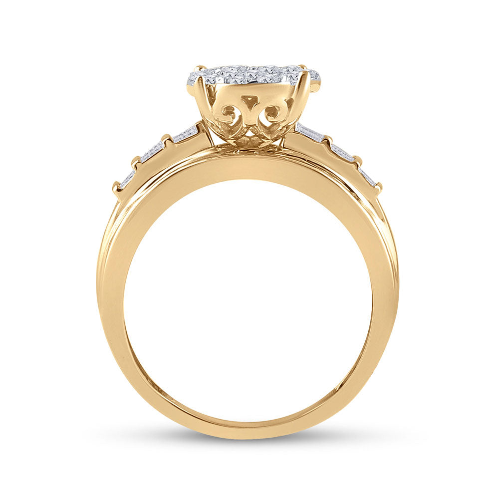10K Yellow Gold Round Diamond Cluster Bridal Wedding Engagement Ring 1 Cttw, Womens Size: 5-10