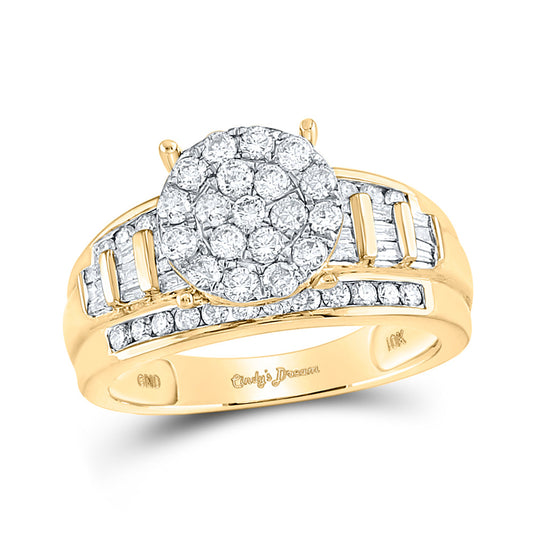 10K Yellow Gold Round Diamond Cluster Bridal Wedding Engagement Ring 1 Cttw, Womens Size: 5-10