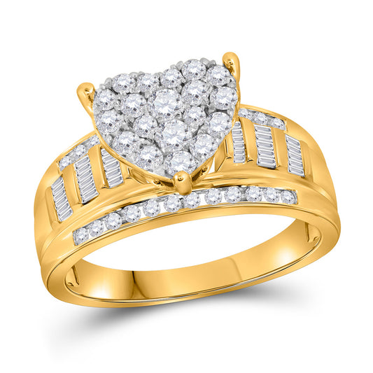 10K Yellow Gold Round Diamond Heart Bridal Wedding Engagement Ring 1 Cttw, Womens Size: 5-10
