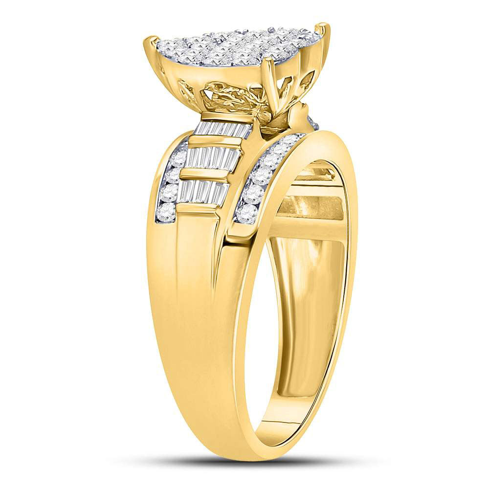 10K Yellow Gold Round Diamond Heart Cluster Bridal Wedding Engagement Ring 1 Cttw, Womens Size: 5-10