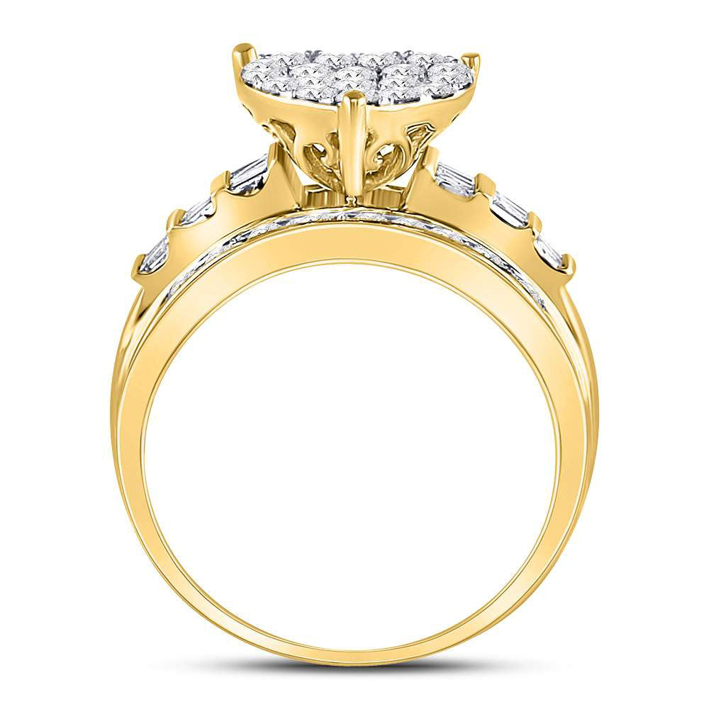 10K Yellow Gold Round Diamond Heart Cluster Bridal Wedding Engagement Ring 1 Cttw, Womens Size: 5-10