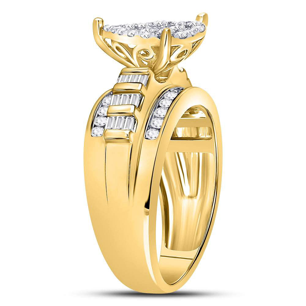 10K Yellow Gold Round Diamond Heart Cluster Bridal Wedding Engagement Ring 1 Cttw, Womens Size: 5-10
