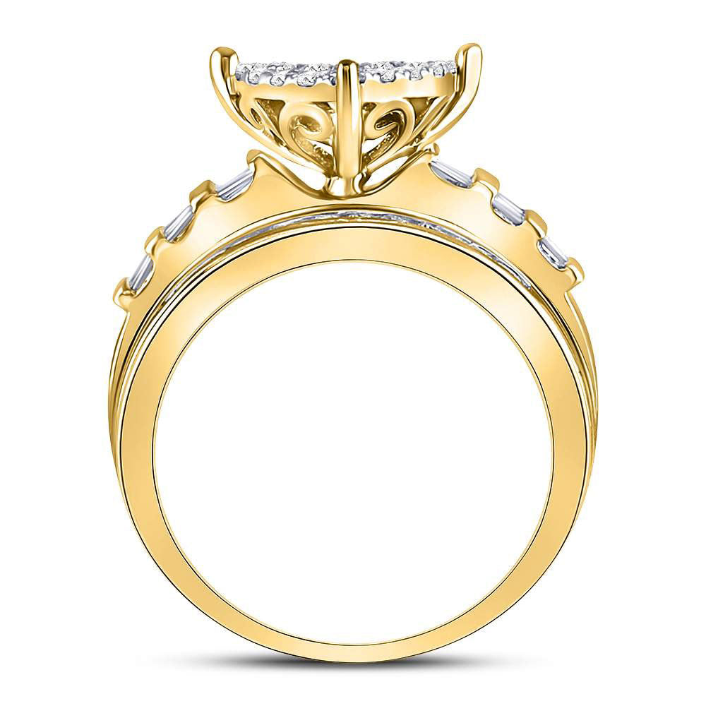 10K Yellow Gold Round Diamond Heart Cluster Bridal Wedding Engagement Ring 1 Cttw, Womens Size: 5-10