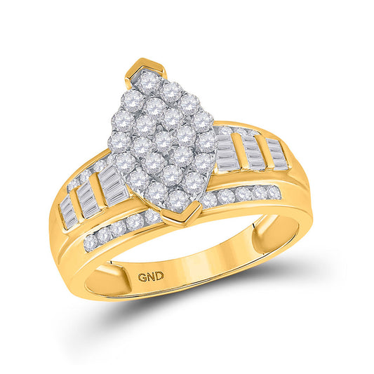 10K Yellow Gold Round Diamond Cluster Bridal Wedding Engagement Ring 1 Cttw, Womens Size: 5-10