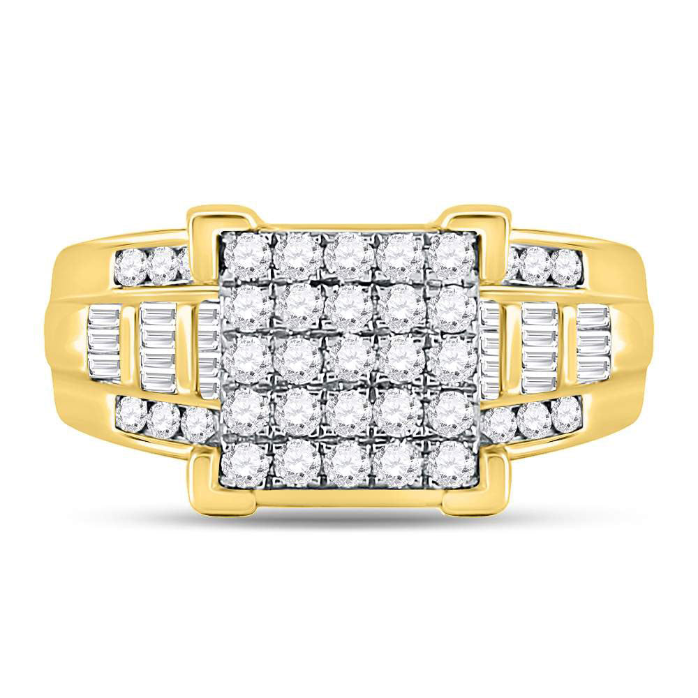 10K Yellow Gold Round Diamond Cluster Bridal Wedding Engagement Ring 1 Cttw, Womens Size: 5-10