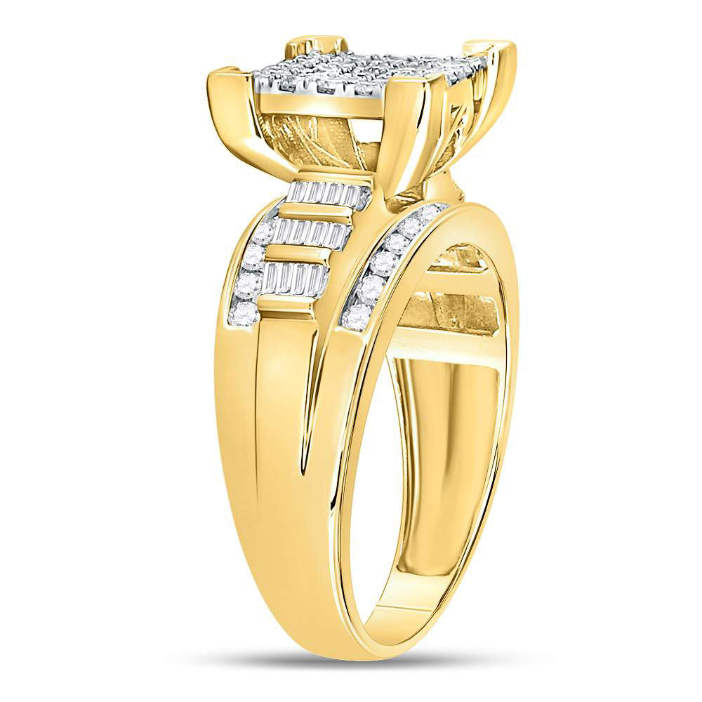 10K Yellow Gold Round Diamond Cluster Bridal Wedding Engagement Ring 1 Cttw, Womens Size: 5-10