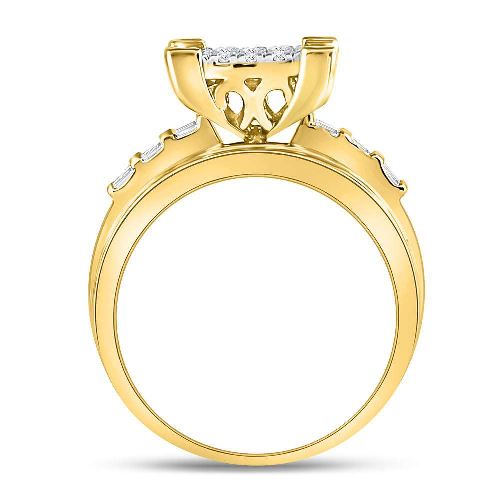 10K Yellow Gold Round Diamond Cluster Bridal Wedding Engagement Ring 1 Cttw, Womens Size: 5-10