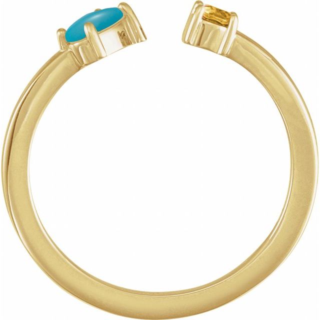 14K Yellow Gold Oval 5 X 3 Mm Polished Natural Turquoise And Natural Citrine 2-Stone Negative Space Ring, Size 7