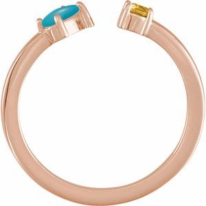 14K Rose Gold Natural Turquoise Oval 5 X 3 Mm Natural Citrine Polished Natural Turquoise And Natural Citrine 2-Stone Negative Space Ring Size 7