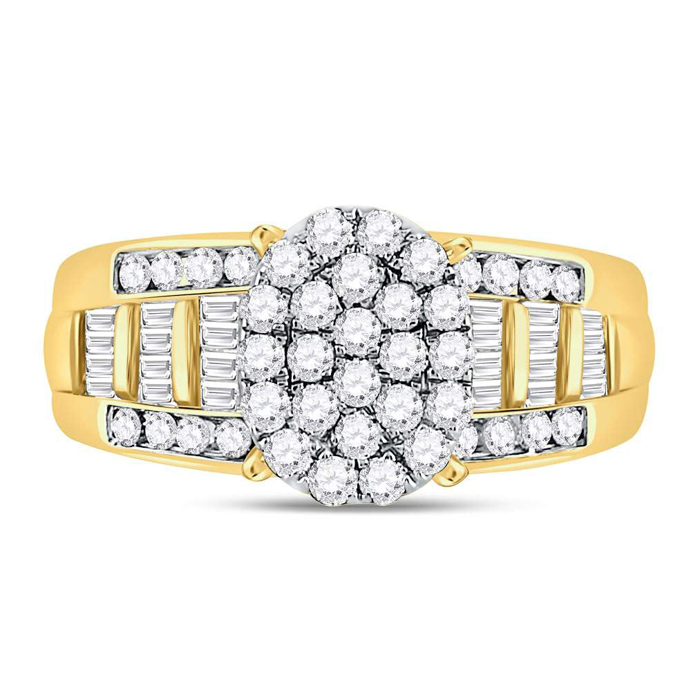 10K Yellow Gold Round Diamond Oval Bridal Wedding Engagement Ring 1 Cttw, Womens Size: 5-10