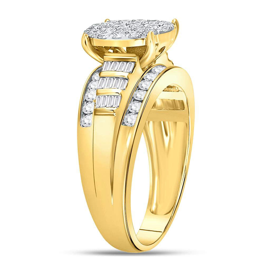 10K Yellow Gold Round Diamond Oval Bridal Wedding Engagement Ring 1 Cttw, Womens Size: 5-10