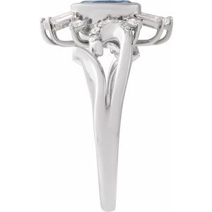 14K White Gold Natural London Blue Topaz & 1/2 CTW Natural Diamond Halo-Style Ring Size 7