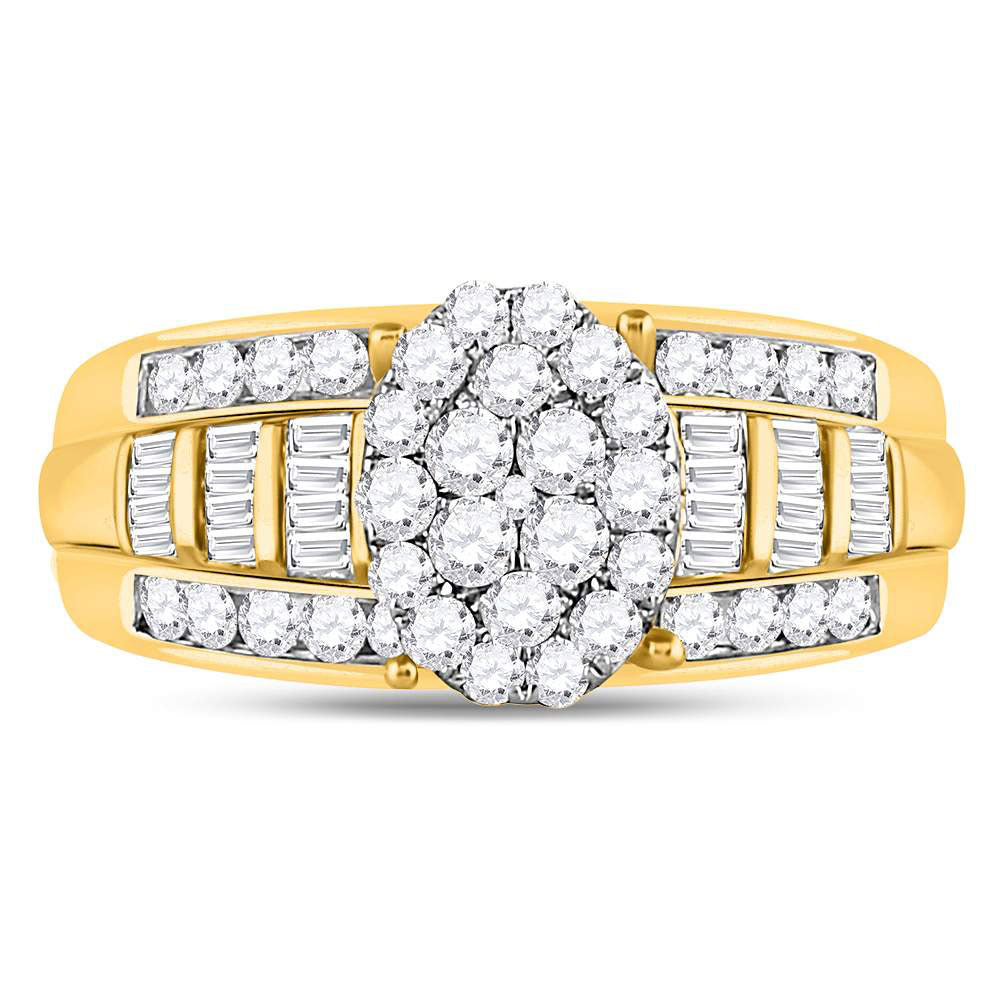 10K Yellow Gold Diamond Oval Cluster Bridal Wedding Engagement Ring 1 Cttw, Womens Size: 5-10