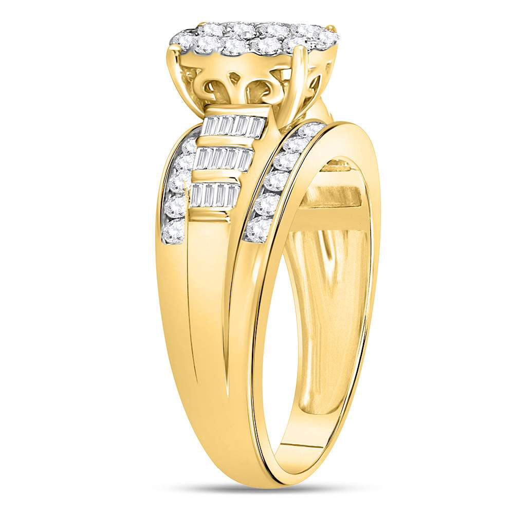 10K Yellow Gold Diamond Oval Cluster Bridal Wedding Engagement Ring 1 Cttw, Womens Size: 5-10