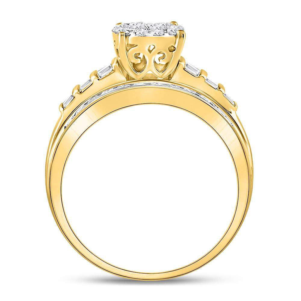 10K Yellow Gold Diamond Oval Cluster Bridal Wedding Engagement Ring 1 Cttw, Womens Size: 5-10