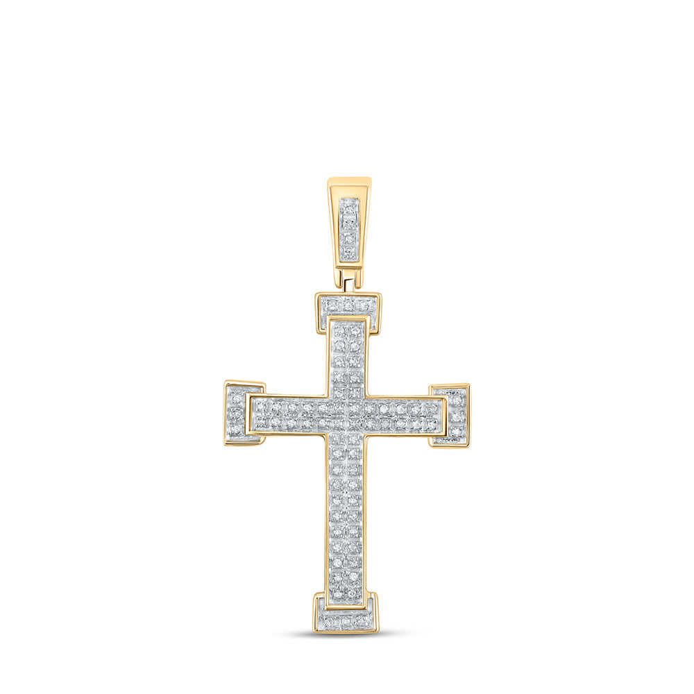 10K Yellow Gold Mens Round Diamond Roman Cross Religious Charm Pendant 1/5 Cttw, Length: 1.76 In, Width: 1 In