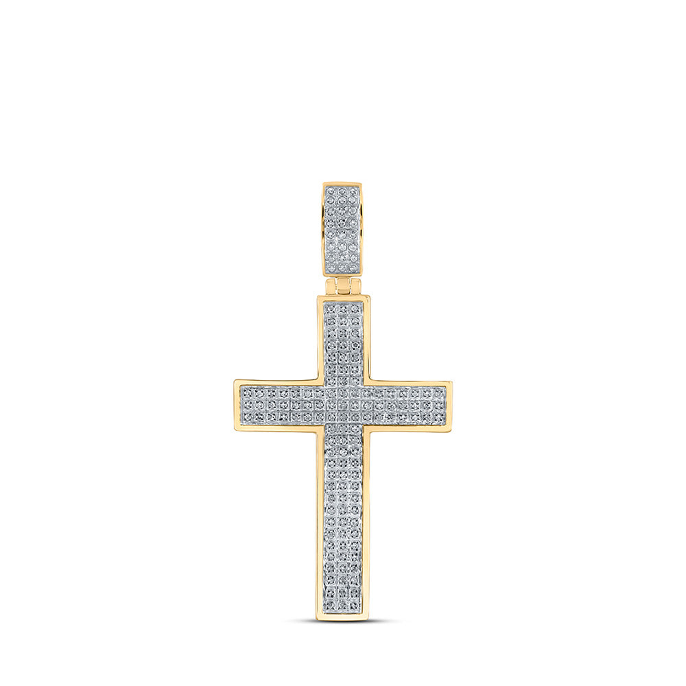 10K Yellow Gold Mens Round Diamond Cross Charm Pendant 1/2 Cttw, Length: 2.22 In, Width: 1.15 In