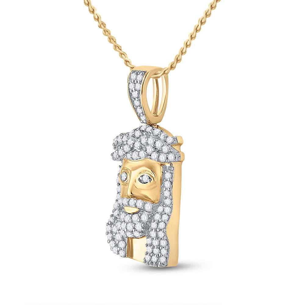 10K Yellow Gold Mens Round Diamond Jesus Face Charm Pendant 1/3 Cttw, Length: 0.95 In, Width: 0.44 In