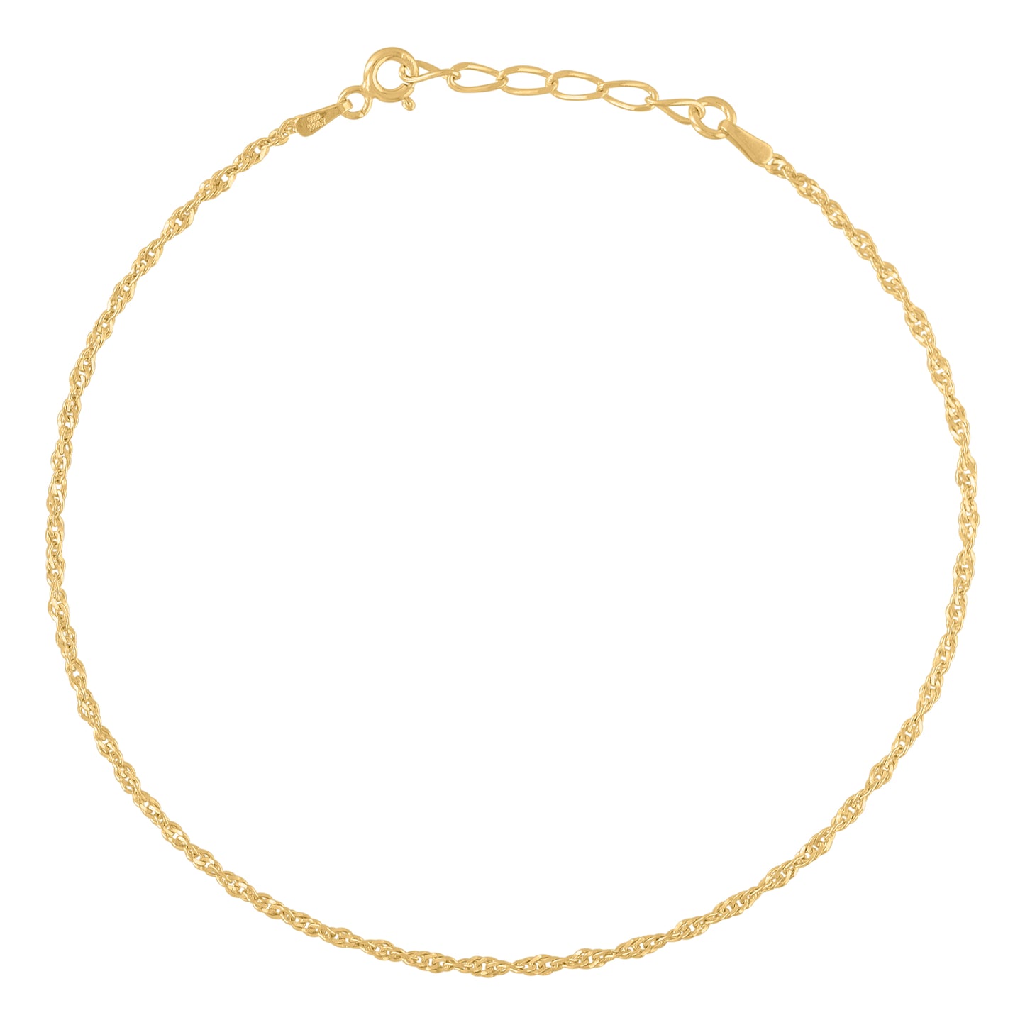 Sterling Silver Womens Singapore Chain Anklet 1.7 mm Size 10 Inches