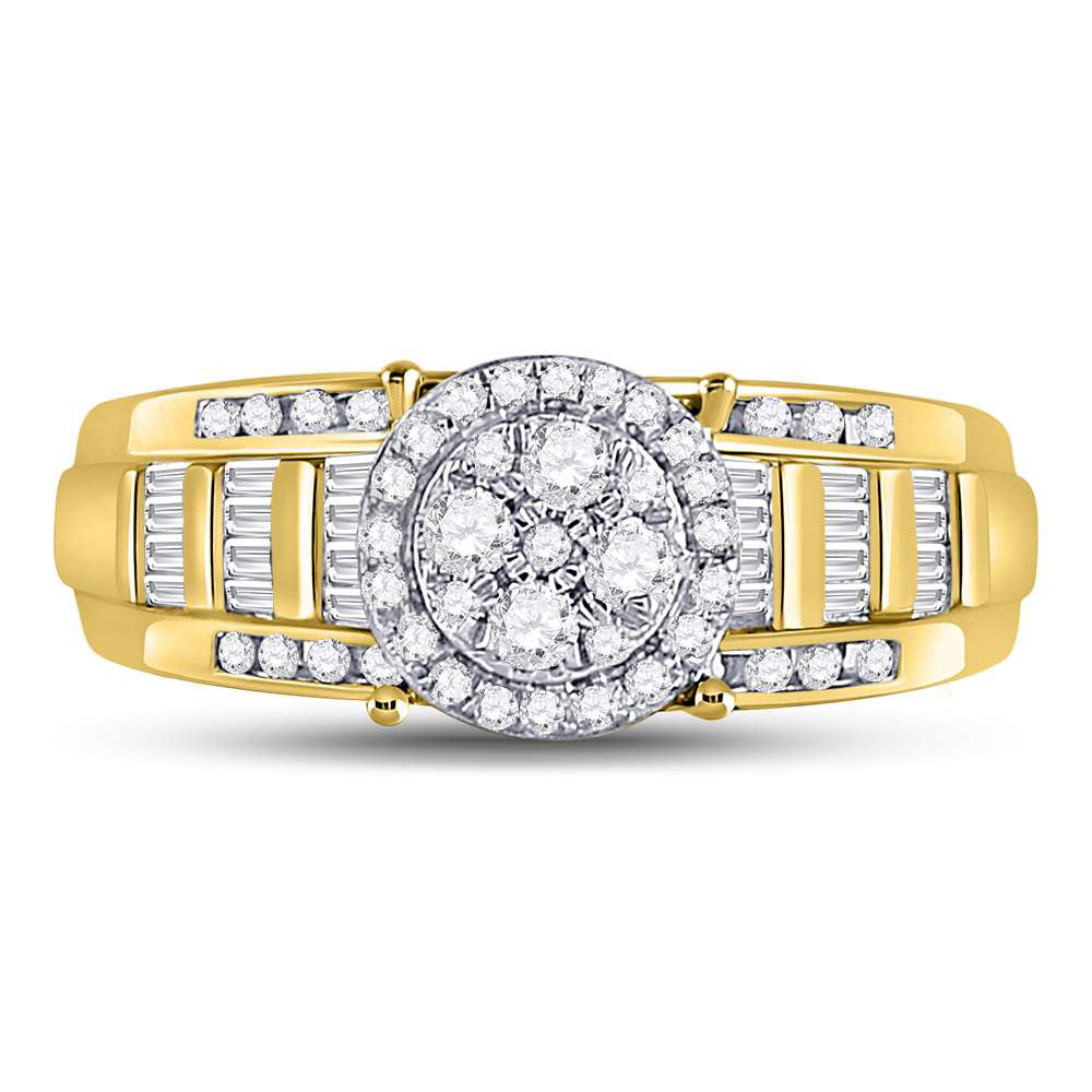 10K Yellow Gold Round Diamond Cluster Bridal Wedding Engagement Ring 1/2 Cttw, Womens Size: 5-10