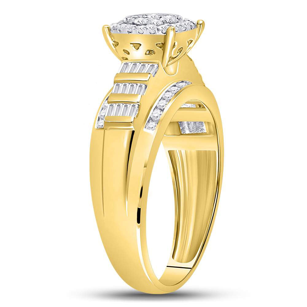 10K Yellow Gold Round Diamond Cluster Bridal Wedding Engagement Ring 1/2 Cttw, Womens Size: 5-10