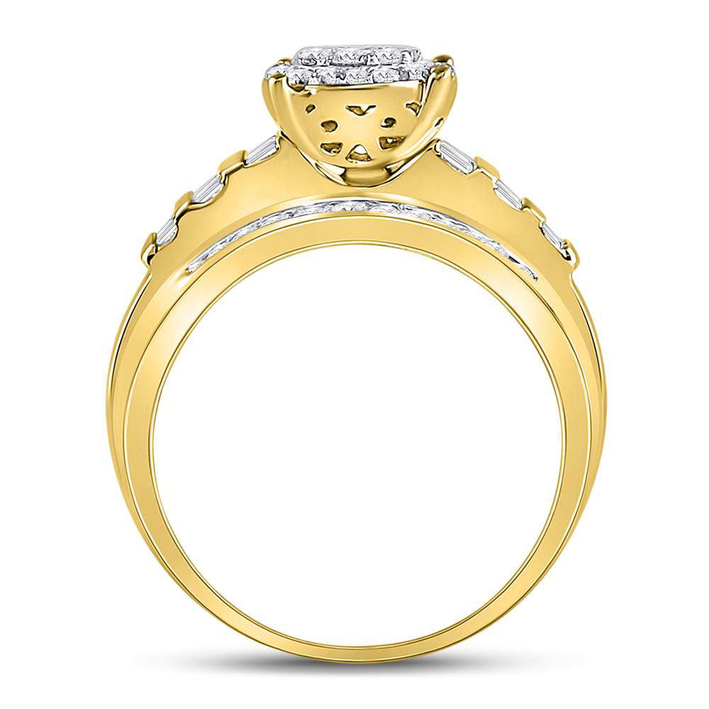 10K Yellow Gold Round Diamond Cluster Bridal Wedding Engagement Ring 1/2 Cttw, Womens Size: 5-10