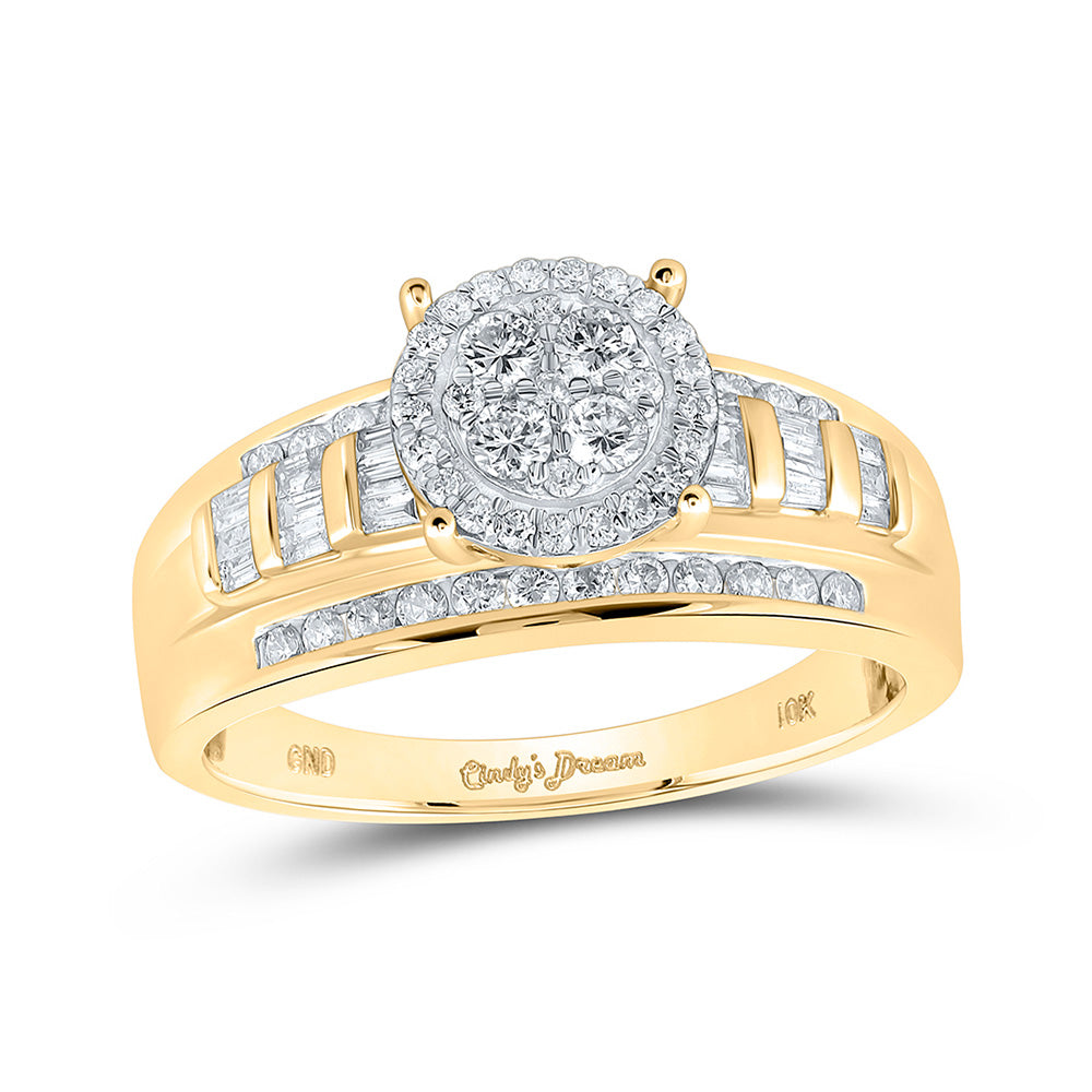 10K Yellow Gold Round Diamond Cluster Bridal Wedding Engagement Ring 1/2 Cttw, Womens Size: 5-10