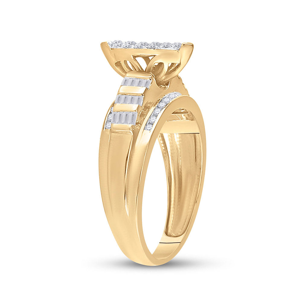 10K Yellow Gold Round Diamond Oval Cluster Bridal Wedding Engagement Ring 1/2 Cttw, Womens Size: 5-10