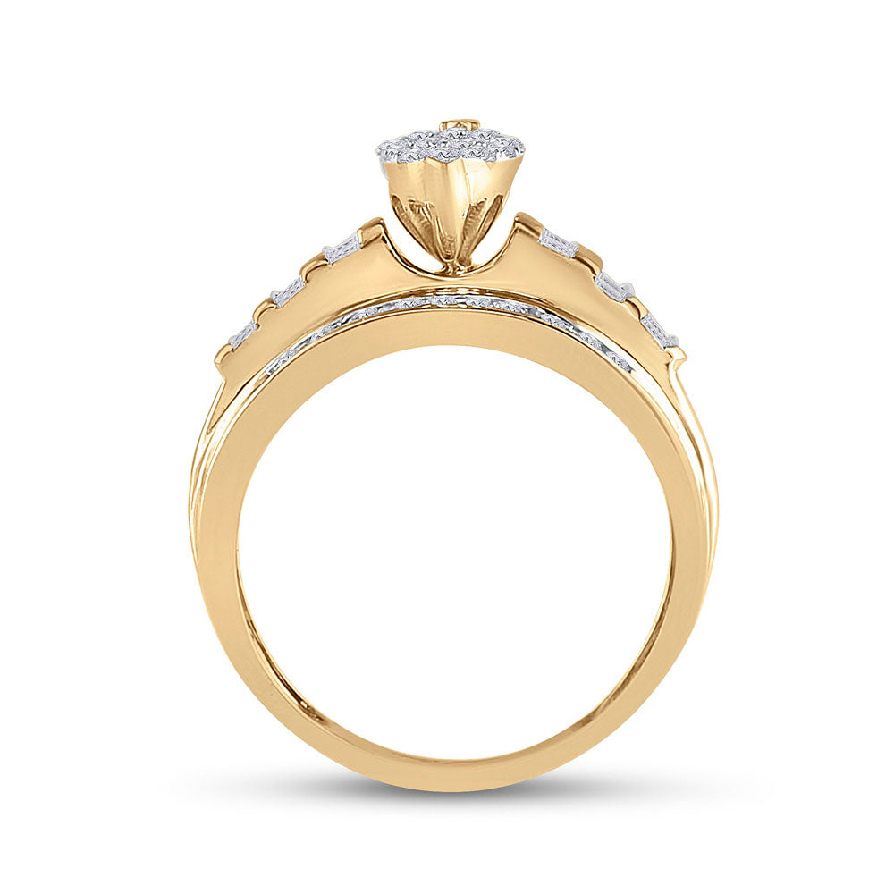 10K Yellow Gold Round Diamond Oval Cluster Bridal Wedding Engagement Ring 1/2 Cttw, Womens Size: 5-10