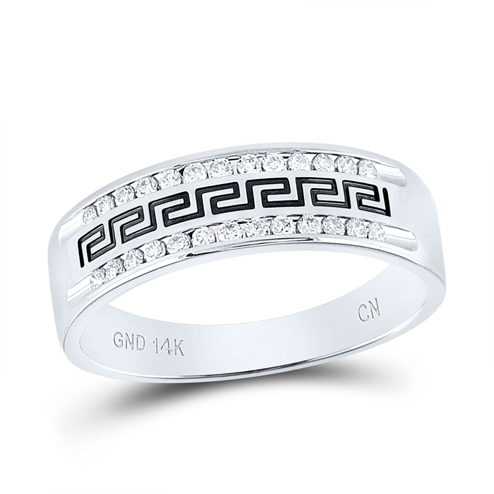 14K Yellow Or White Gold Mens Round Diamond Grecco Wedding Band Ring 1/4 Cttw, Mens Size: 7-13