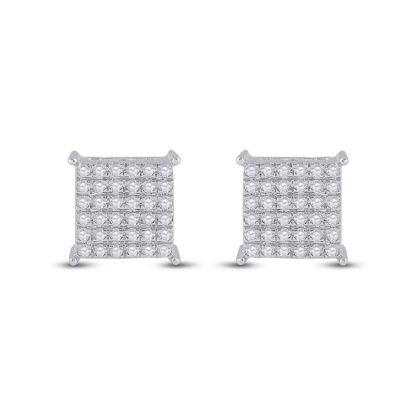 10K White Gold Womens Round Diamond Square Earrings 1/2 Cttw, Length: 0.37 In, Width: 0.37 In