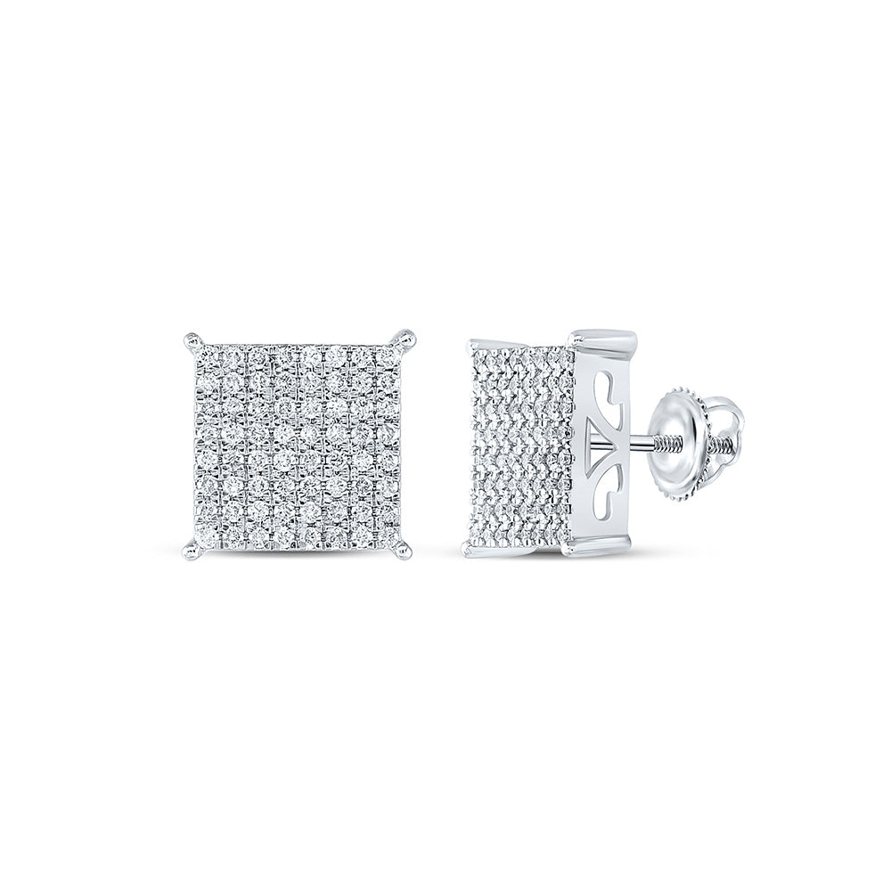 10K White Gold Womens Round Diamond Square Earrings 1 Cttw, Length: 0.46 In, Width: 0.46 In