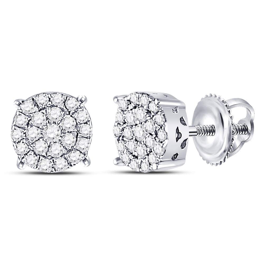 10K White Or Yellow Gold Womens Round Diamond Fashion Cluster Earrings