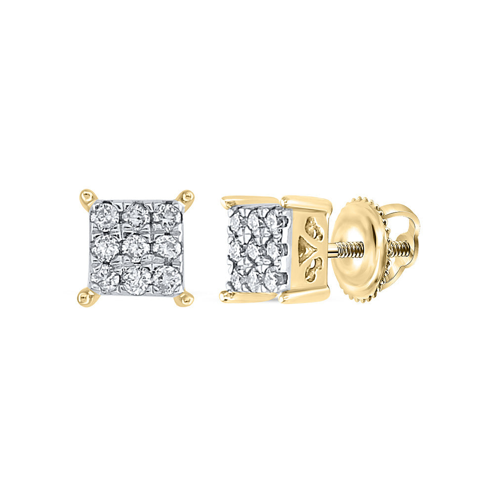 10K Yellow Gold Womens Round Diamond Square Cluster Earrings 1/6 Cttw