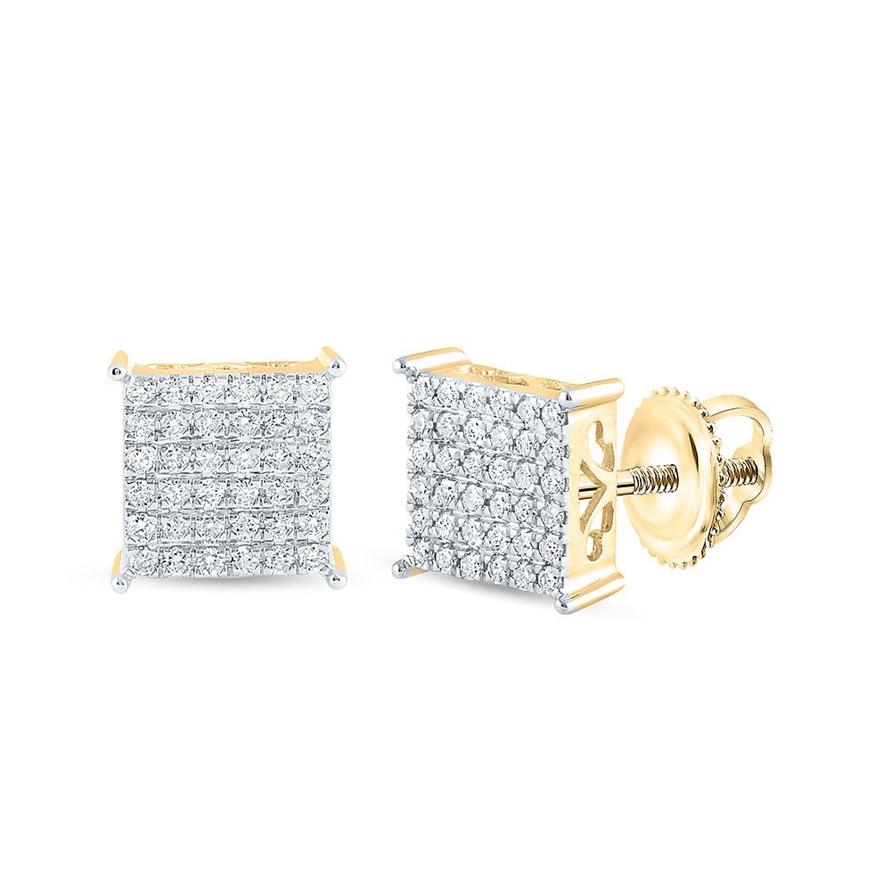 10K Yellow Gold Womens Round Diamond Square Earrings 1/2 Cttw, Length: 0.37 In, Width: 0.37 In