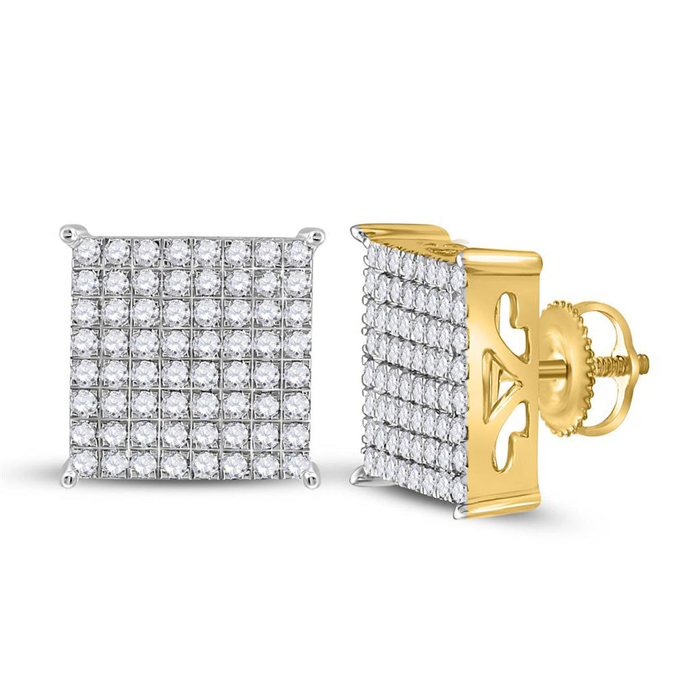 10K Yellow Gold Womens Round Diamond Square Earrings 1 Cttw, Length: 0.46 In, Width: 0.46 In