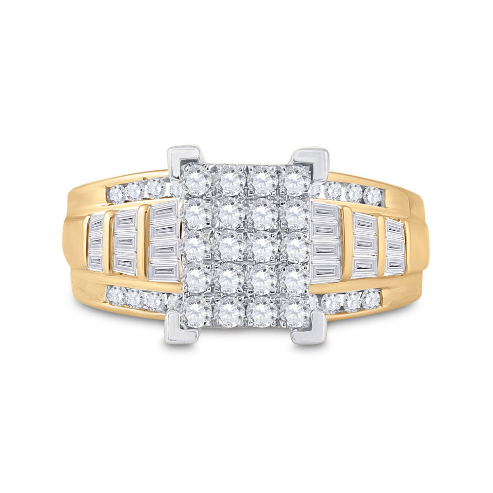 10K Yellow Gold Round Diamond Cluster Bridal Wedding Engagement Ring 1 Cttw, Womens Size: 5-10
