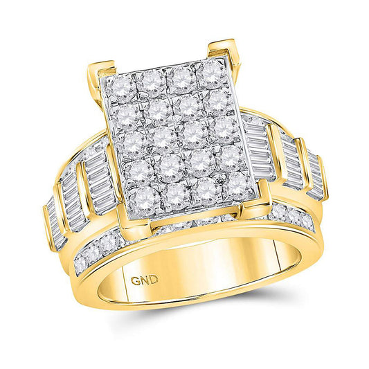 10K Yellow Gold Round Diamond Cluster Bridal Wedding Engagement Ring 3 Cttw, Womens Size: 5-10