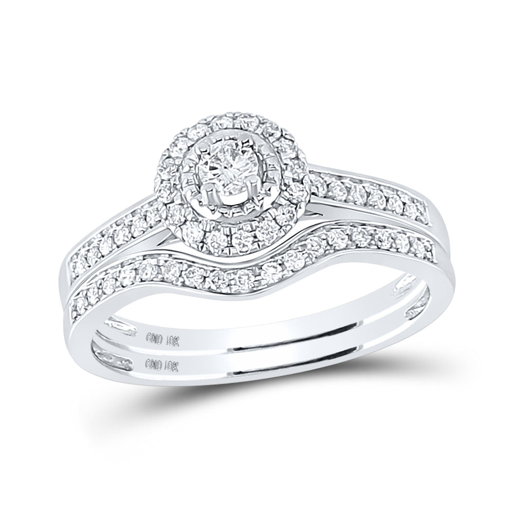 10K White Gold Round Diamond Halo Bridal Wedding Ring Band Set 1/3 Cttw, Womens Size: 5-10