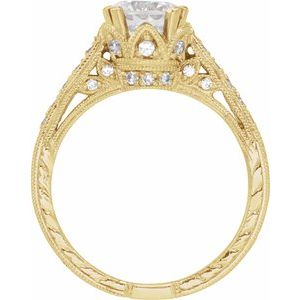 14K Yellow Gold Round 6.5 Mm Natural Diamond Polished 1/4 Ctw Natural Diamond Semi-Set Engagement Ring Size 6