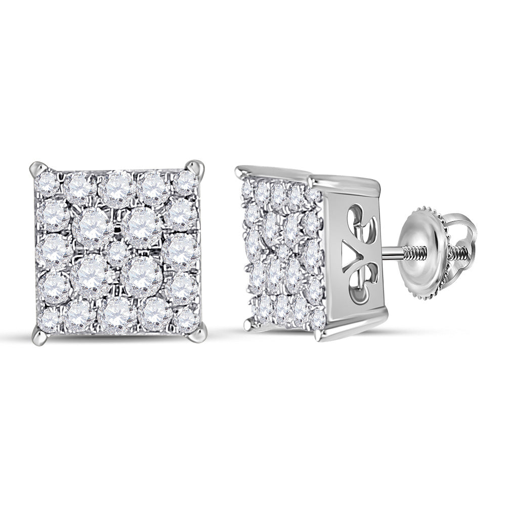 10K White Gold Womens Round Diamond Square Earrings 1/2 Cttw, Length: 0.28 In, Width: 0.28 In