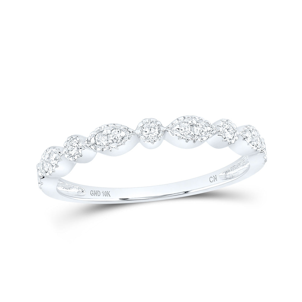 10K White Gold Womens Round Diamond Marquise Dot Stackable Band Ring 1/6 Cttw, Womens Size: 5-10