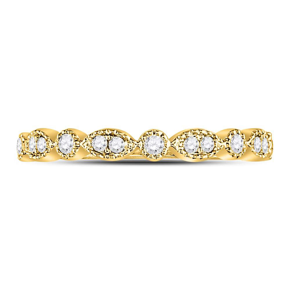 10K Yellow Gold Womens Round Diamond Marquise Dot Stackable Band Ring 1/6 Cttw, Womens Size: 5-10