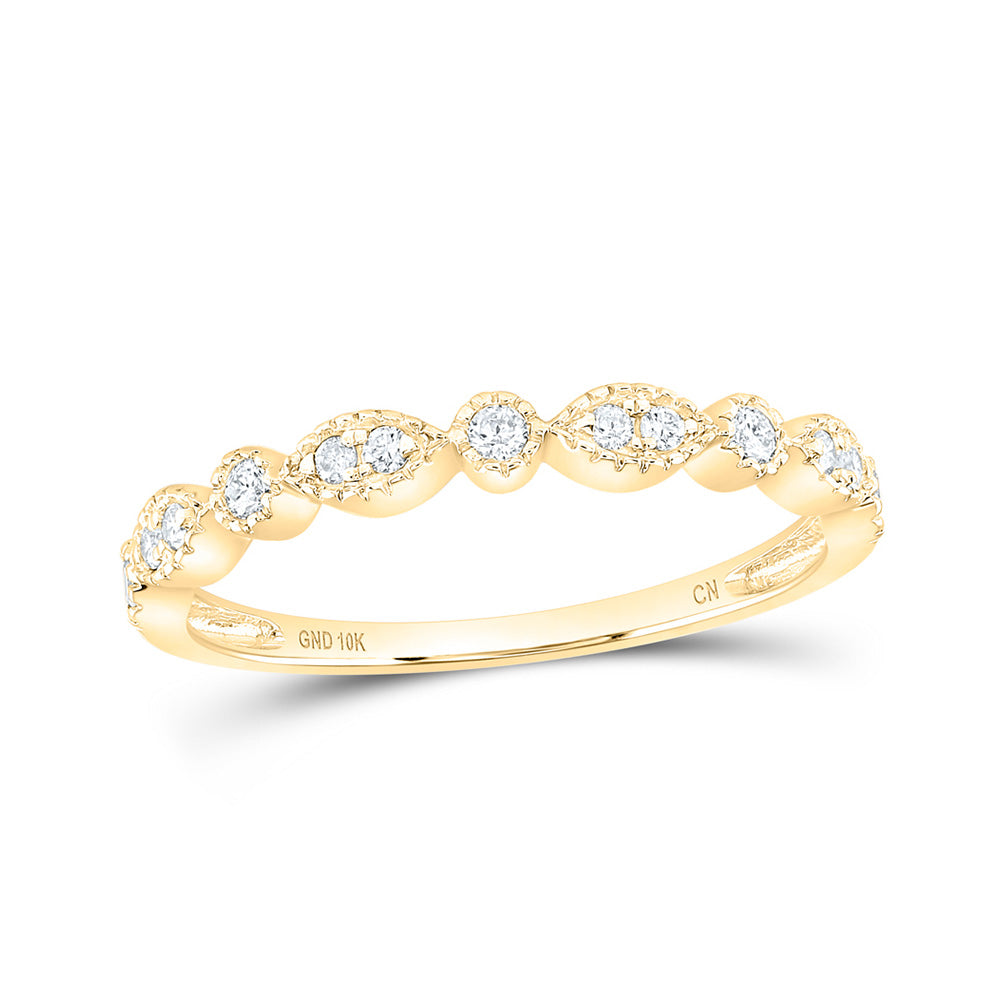 10K Yellow Gold Womens Round Diamond Marquise Dot Stackable Band Ring 1/6 Cttw, Womens Size: 5-10