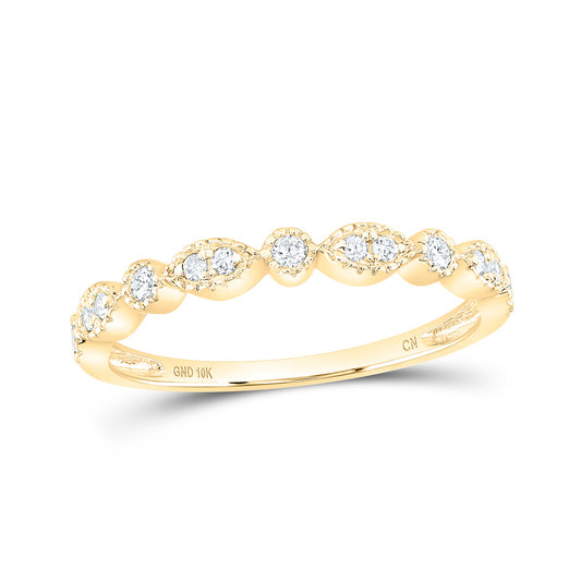 10K Yellow Gold Womens Round Diamond Marquise Dot Stackable Band Ring 1/6 Cttw, Womens Size: 5-10