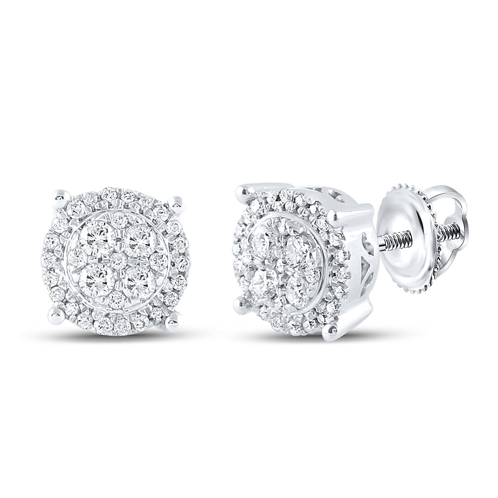 10K White Or Yellow Gold Womens Round Diamond Cluster Earrings