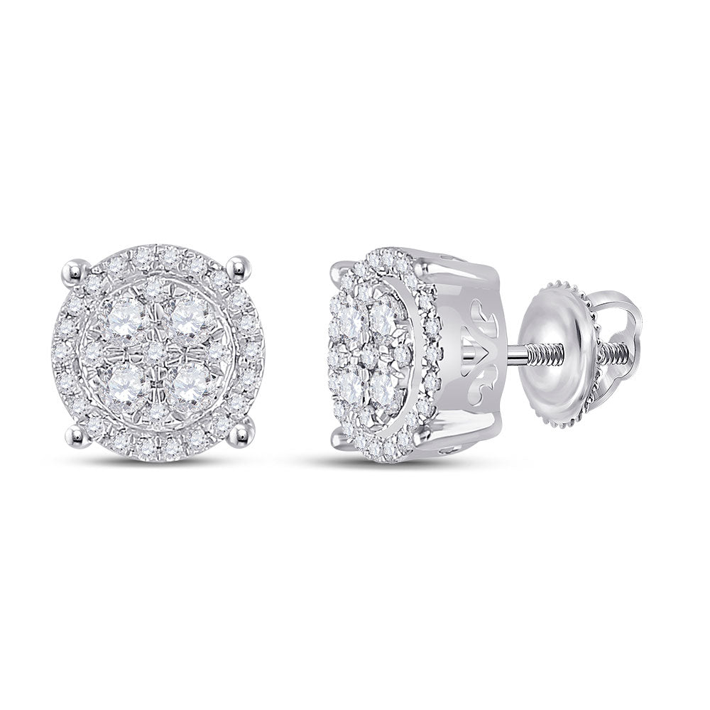 10K White Or Yellow Gold Womens Round Diamond Cluster Earrings