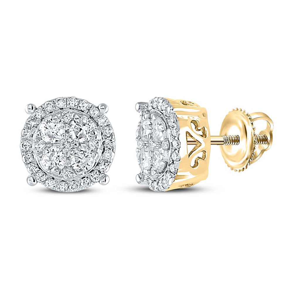 10K Yellow Gold Womens Round Diamond Circle Cluster Earrings 3/4 Cttw