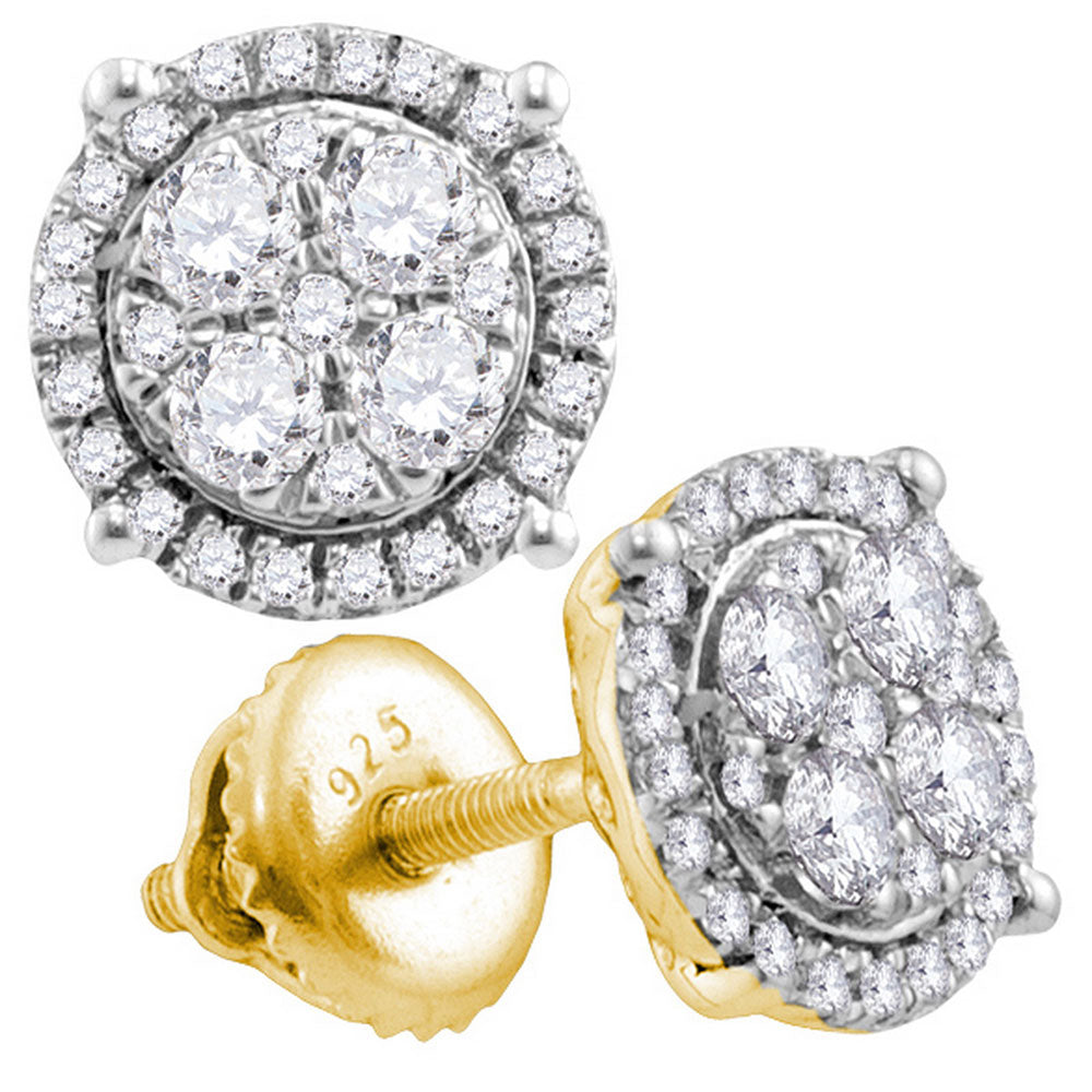 10K Yellow Gold Womens Round Diamond Cluster Earrings 1 Cttw, Length: 0.36 In, Width: 0.36 In