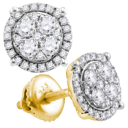 10K Yellow Gold Womens Round Diamond Cluster Earrings 1 Cttw, Length: 0.36 In, Width: 0.36 In